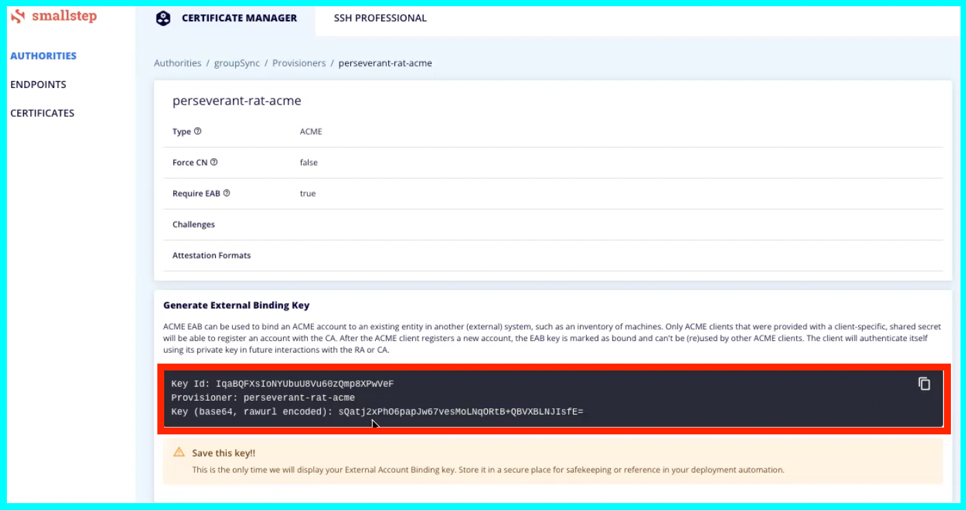 UI displaying the EAB key